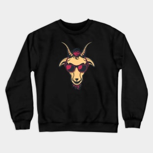 Goat with Glasses - Red Drawing Illustrattion Crewneck Sweatshirt